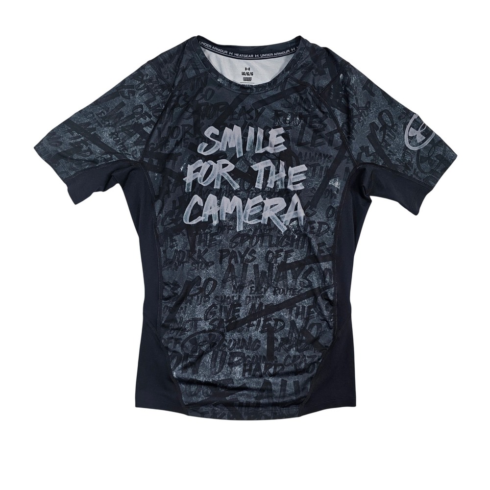 Under Armour HeatGear Compression Shirt LG Gray Smile For The Camera Graffiti